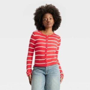 WIld Fable 100% Viscose XXS Red White Stripe Cardigan Lightweight Sweater